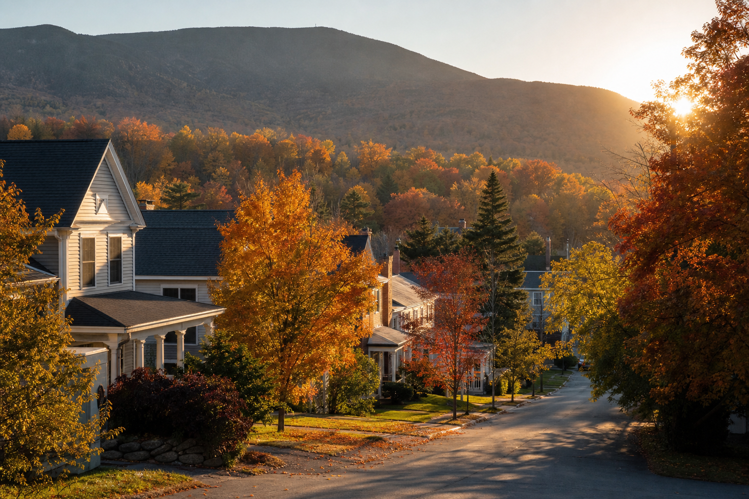 A residential street in its seasonal colours in Bethlehem, New Hampshire — Bethlehem Real Estate Market
